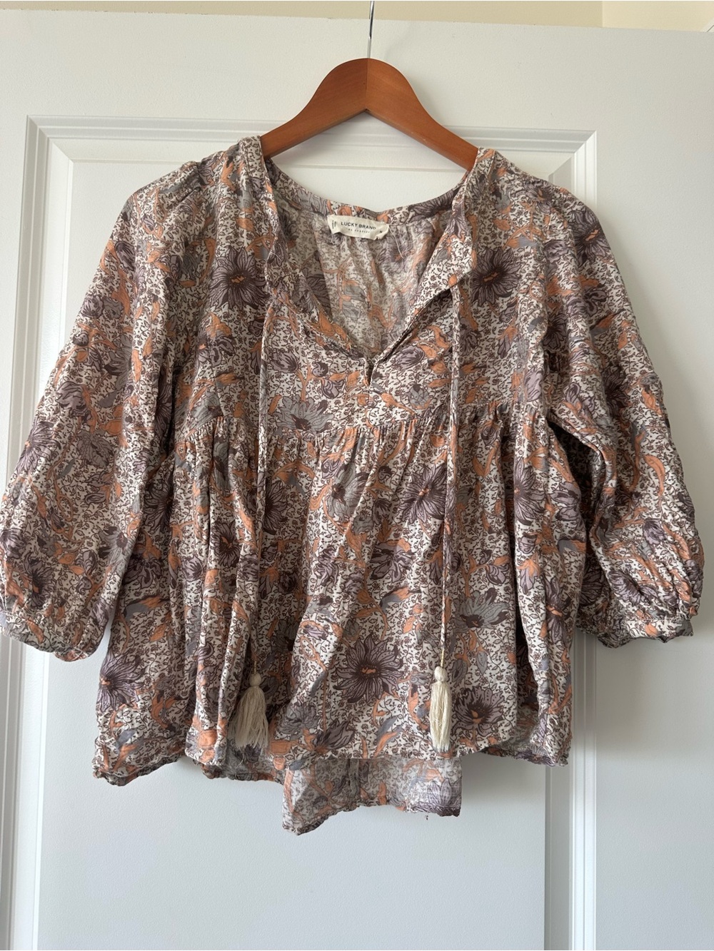 Floral Peasant Blouse with Tassel Tie - Lucky Brand